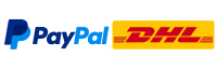 PayPal und DHL Logos auf Weiß